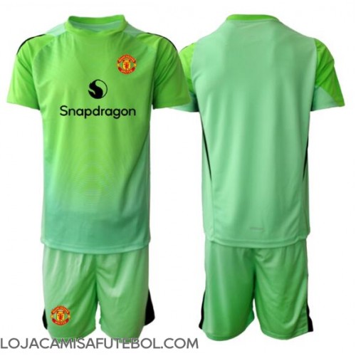 Camisa de Futebol Manchester United Goleiro Equipamento Alternativo Infantil 2025-26 Manga Curta (+ Calças curtas)